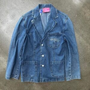 Vintage Y2K Carol's Denims Size Large Cotton Bedazzled Blazer Jean Jacket